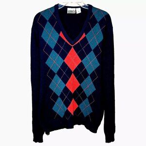 VTG Duke of Marlborough Men's Argyle 100% Lambswool V-Neck England Size L